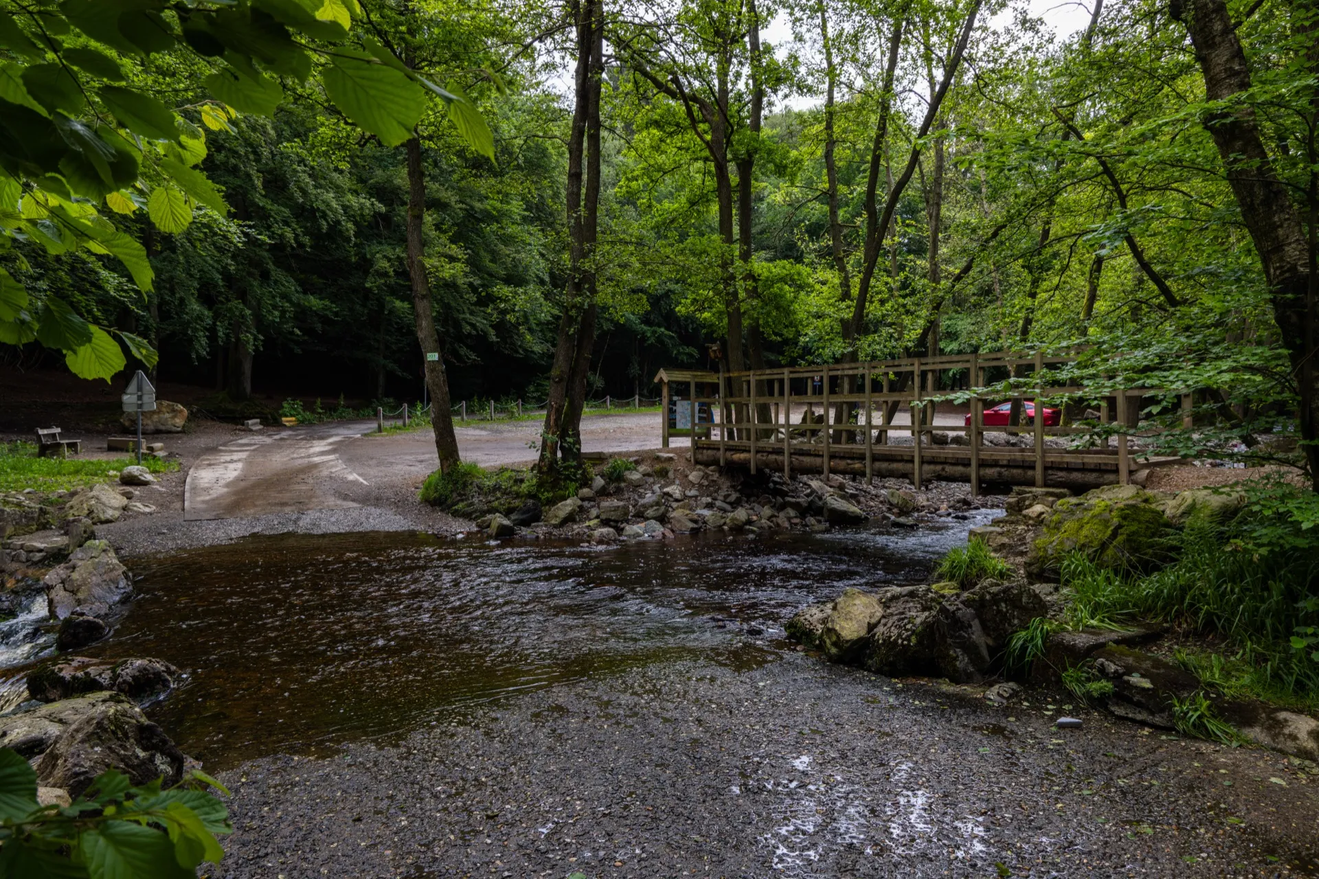 Through the water for parking lot La Hoëgne - Ardennes Belgium