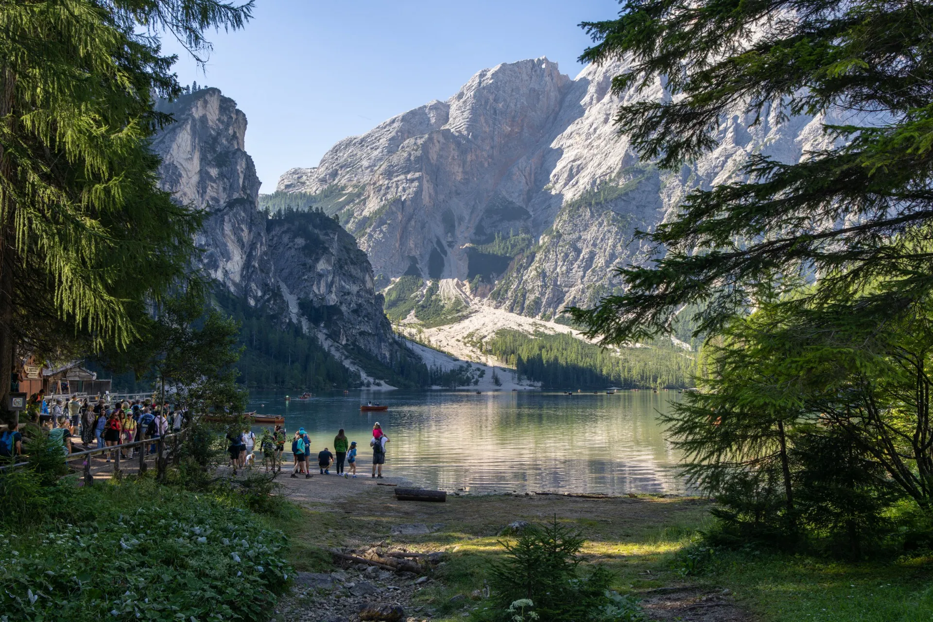 Busy at Lago di Braies - Dolomites Italy