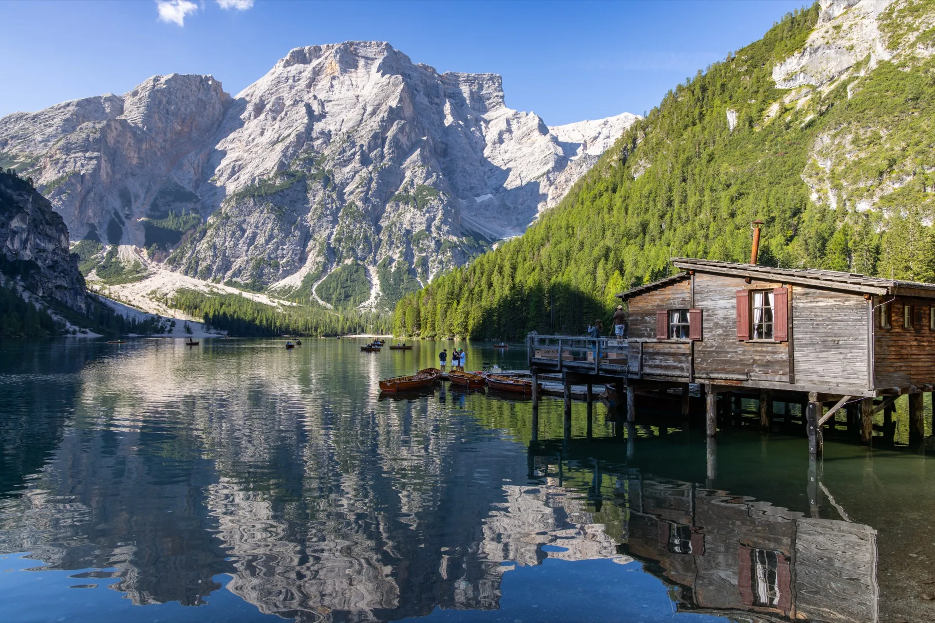 Boat house at Lago di Braies - Dolomites Italy
