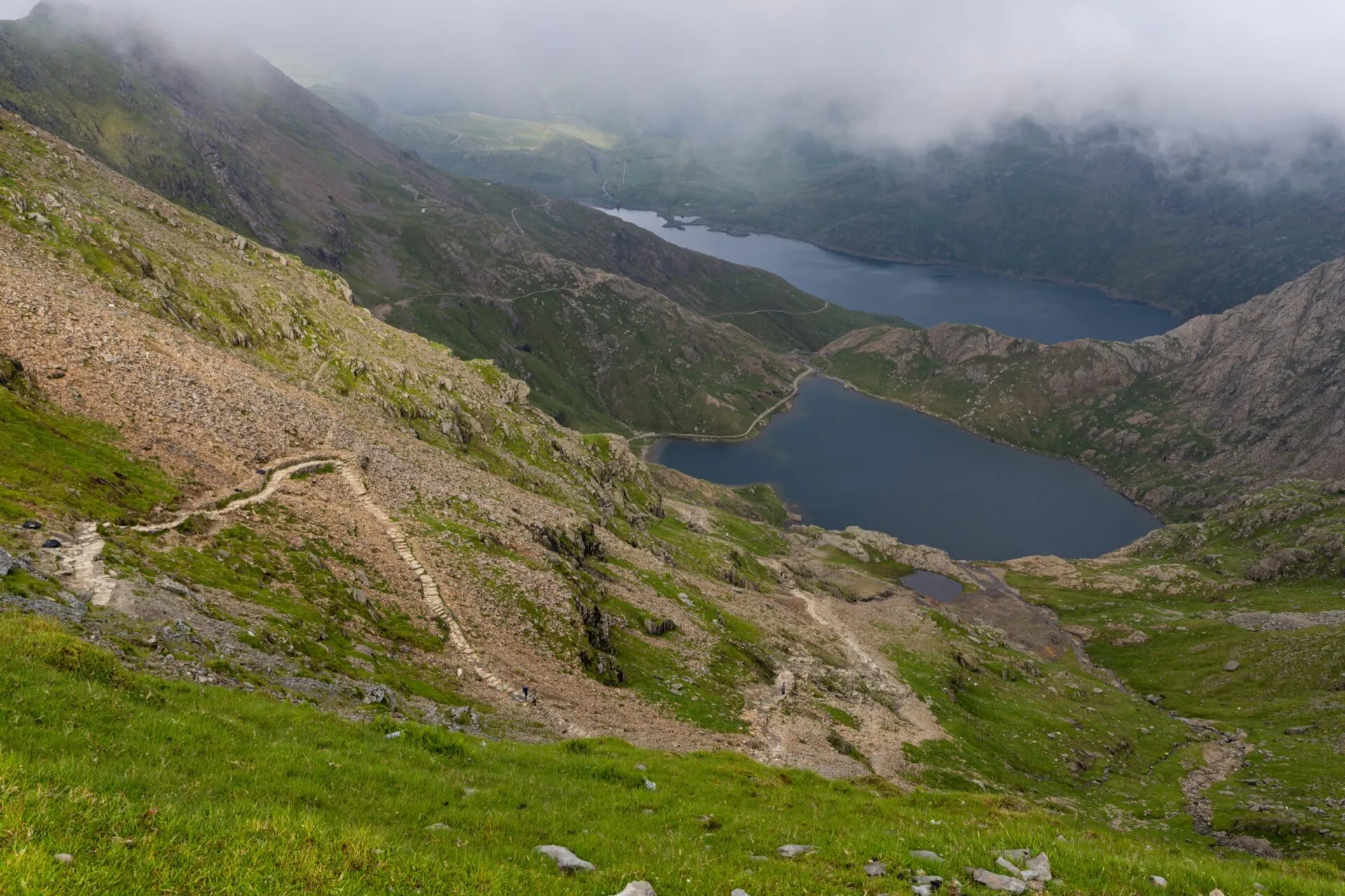 View on the Miner's and Pyg Track from Snowdon - Snowdonia Wales